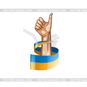 Ukraine flag and hand - vector image