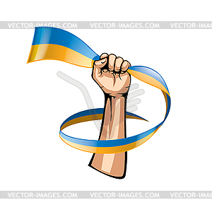 Ukraine flag and hand - vector clipart