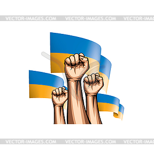 Ukraine flag and hand - vector image