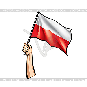 Poland flag and hand - vector image