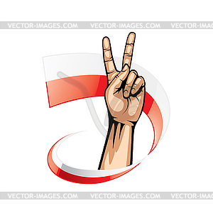 Poland flag and hand - vector clip art