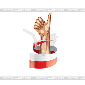Poland flag and hand - vector clipart