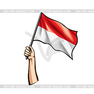 Indonesia flag and hand - vector image