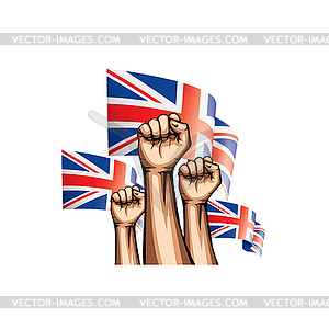 United Kingdom flag and hand - vector clip art