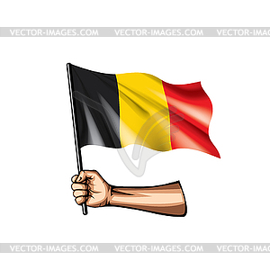 Belgium flag and hand - vector image