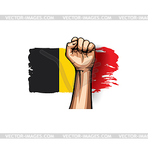 Belgium flag and hand - vector clipart