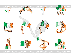 Ireland flag and hand - vector image