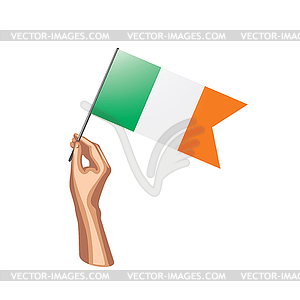 Ireland flag and hand - vector image