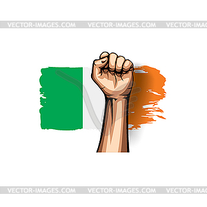 Ireland flag and hand - vector image