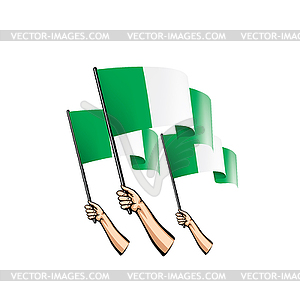 Nigeria flag and hand - vector image