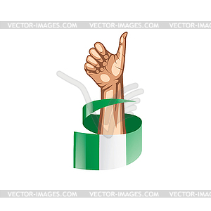 Nigeria flag and hand - vector image