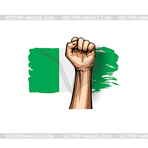 Nigeria flag and hand - vector clipart