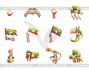 Myanmar flag and hand - vector clip art