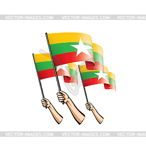 Myanmar flag and hand - vector clipart