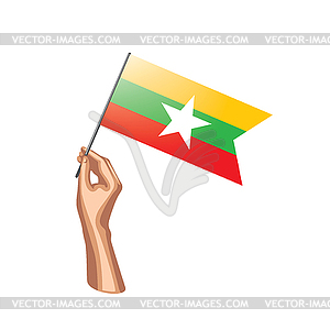 Myanmar flag and hand - vector EPS clipart