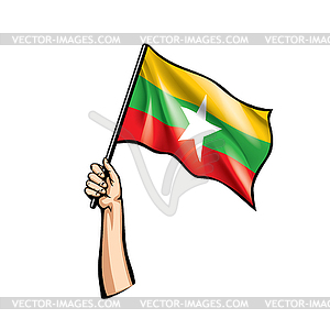 Myanmar flag and hand - vector clipart