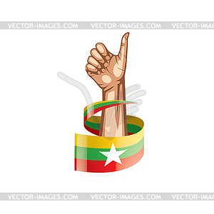 Myanmar flag and hand - vector image