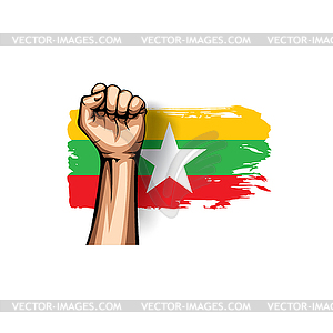 Myanmar flag and hand - vector clip art