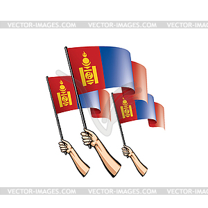 Mongolia flag and hand - vector EPS clipart