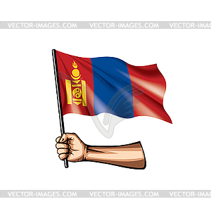 Mongolia flag and hand - vector clipart