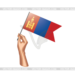 Mongolia flag and hand - vector image