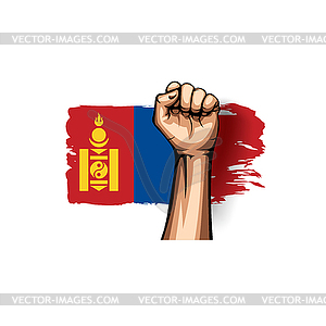 Mongolia flag and hand - vector clipart