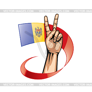 Moldova flag and hand - vector image