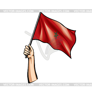 Morocco flag and hand - vector image