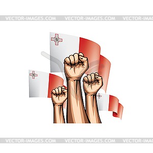 Malta flag and hand - vector clip art