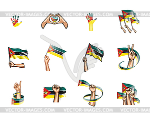 Mozambique flag and hand - vector image