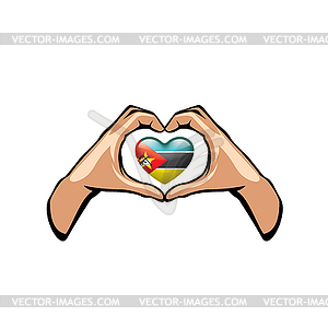 Mozambique flag and hand - vector clip art