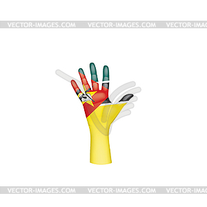 Mozambique flag and hand - vector clipart