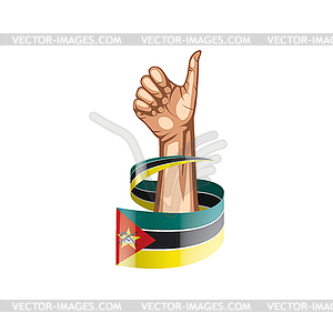 Mozambique flag and hand - vector clipart