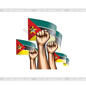 Mozambique flag and hand - vector clip art