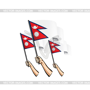 Nepal flag and hand - vector image