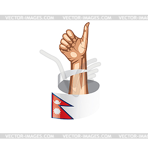 Nepal flag and hand - vector clip art