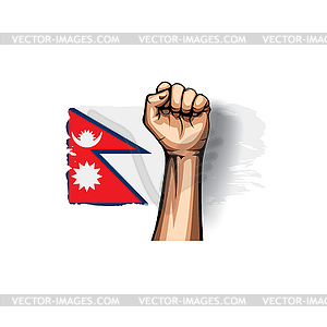 Nepal flag and hand - vector image