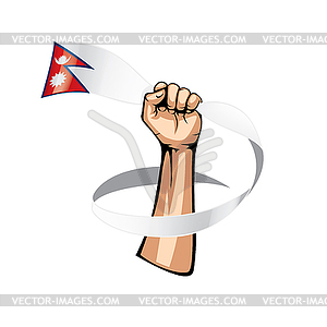 Nepal flag and hand - vector clipart