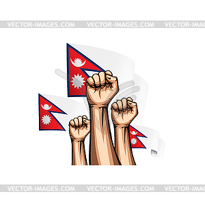 Nepal flag and hand - vector clipart