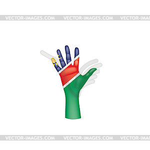 Namibia flag and hand - vector clipart