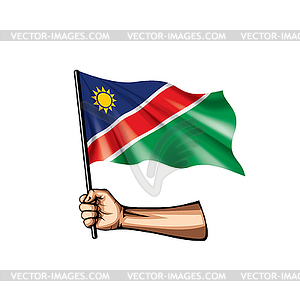 Namibia flag and hand - vector image