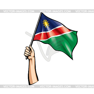 Namibia flag and hand - vector clipart