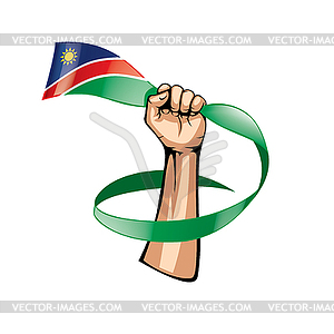 Namibia flag and hand - vector image