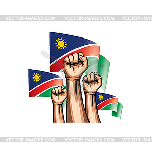 Namibia flag and hand - vector EPS clipart