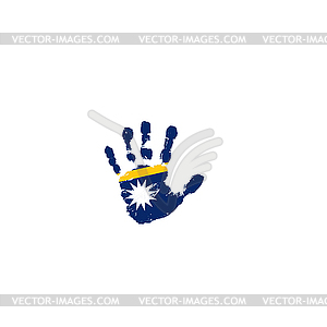 Nauru flag and hand - vector image