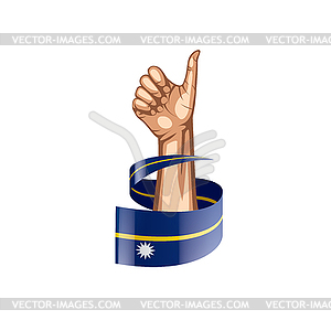 Nauru flag and hand - vector clip art