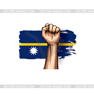 Nauru flag and hand - vector clipart