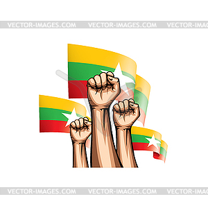 Myanmar flag and hand - vector clip art