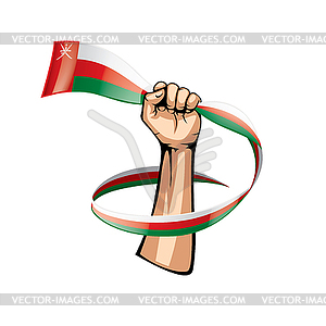 Oman flag and hand - vector image