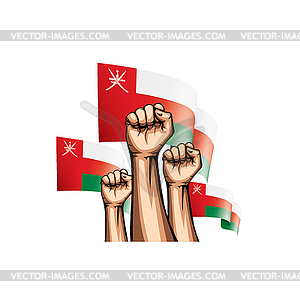 Oman flag and hand - vector clipart